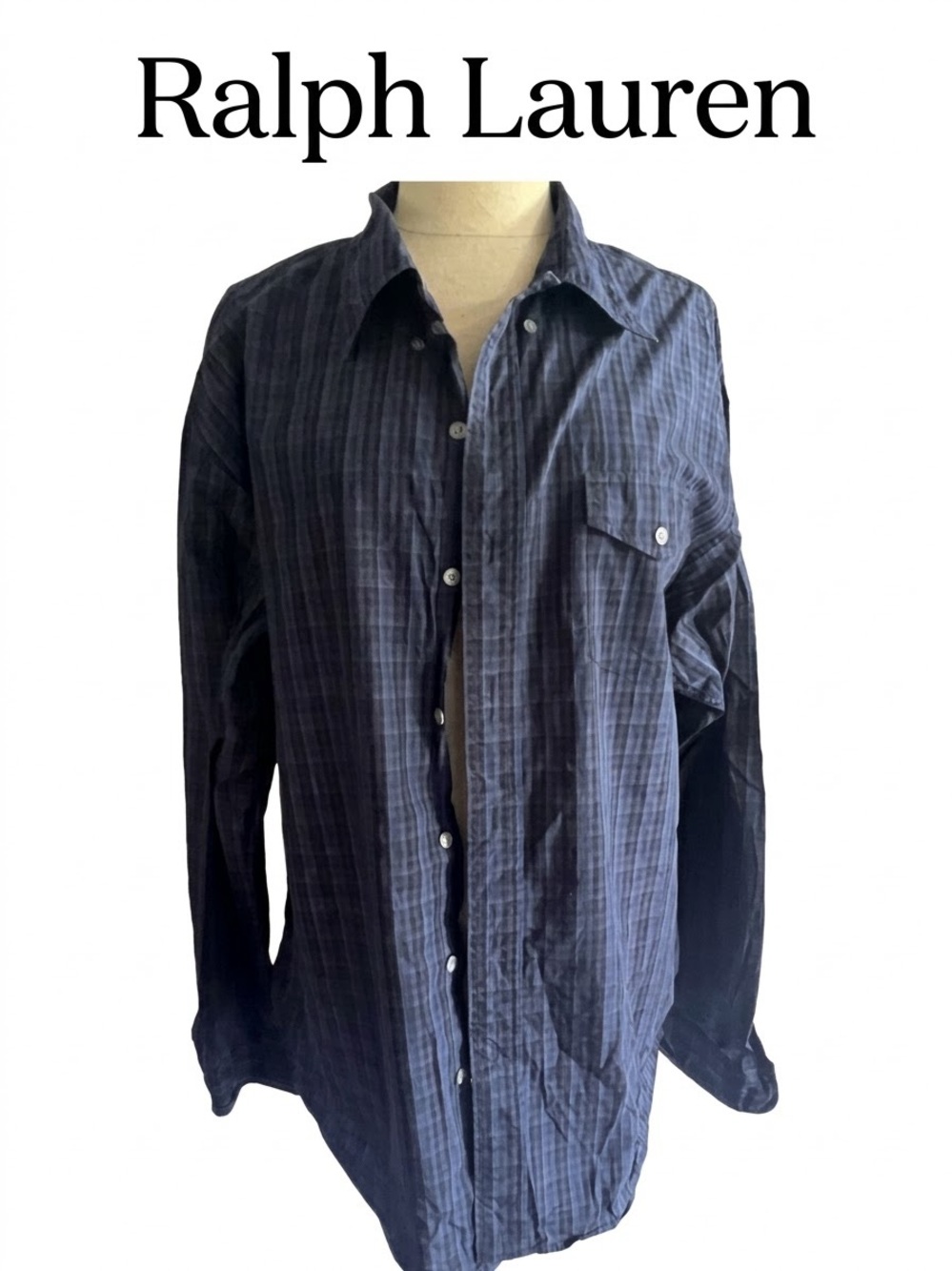 Ralph Lauren Men's Navy Plaid Button-Up Shirt Size XXL 0262